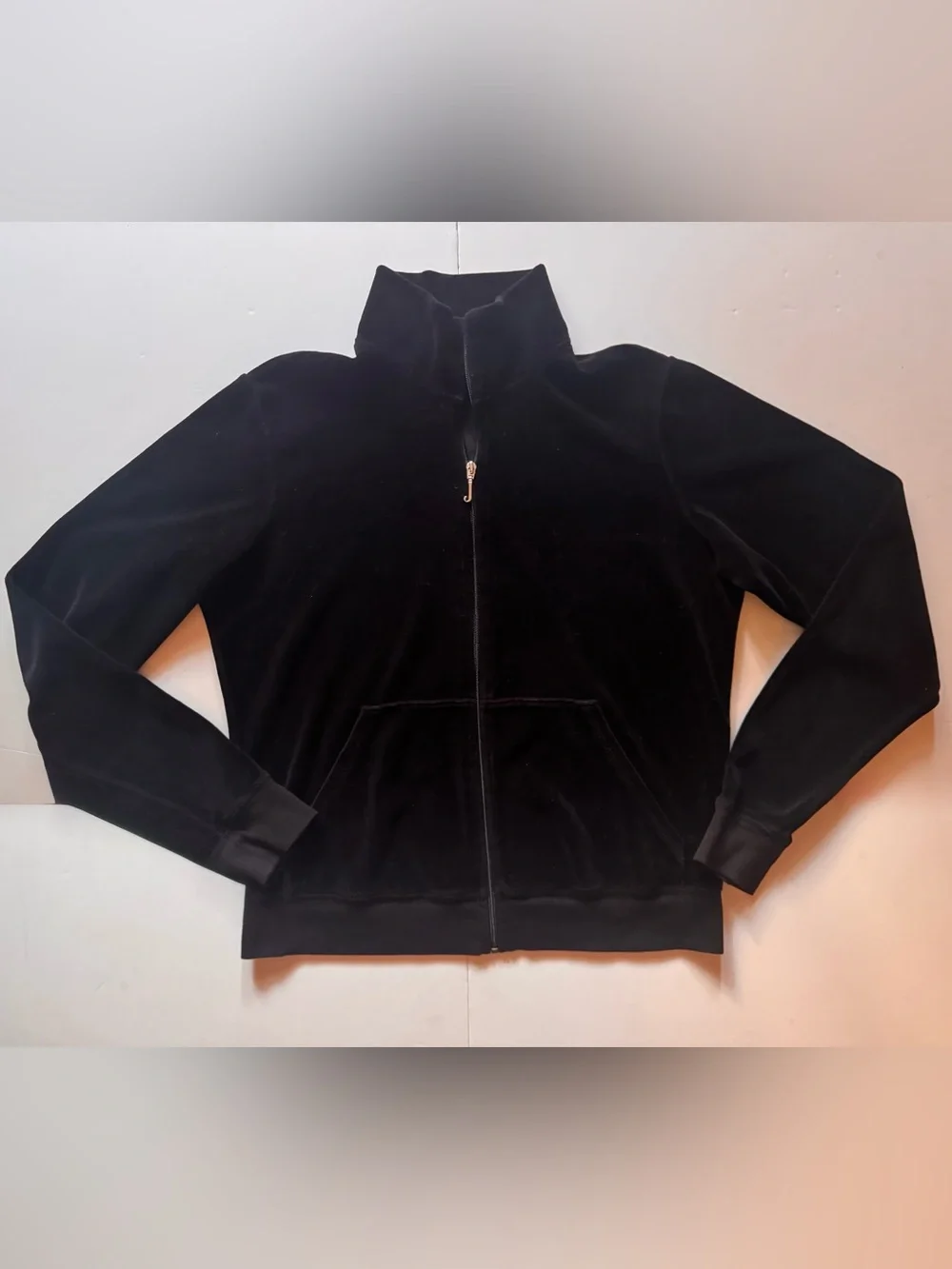Authentic Vintage Juicy Couture Black Velour Zip-Up Sweater Size XL